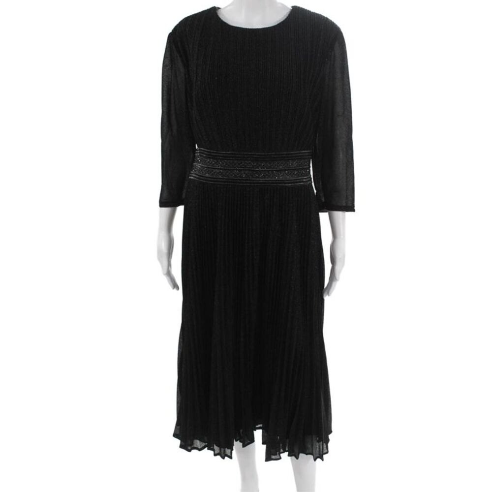 Mac Duggal Teens A-Line Black Mid-Calf Dress Round Neck 3/4 Sleeve Size 16